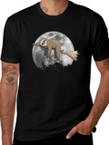 Sloth Moon Broom T-Shirt - Unique Graphic Tee