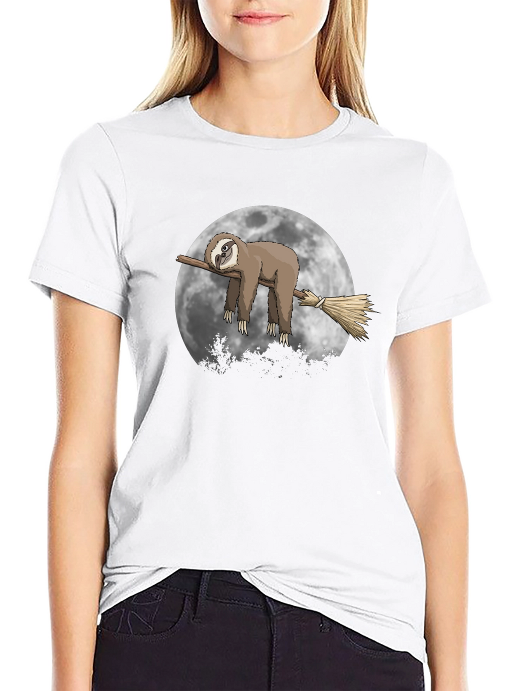 Sloth Moon Broom T-Shirt - Unique Graphic Tee