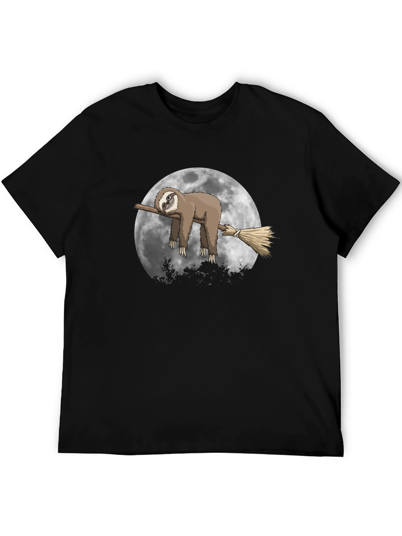 Sloth Moon Broom T-Shirt - Unique Graphic Tee