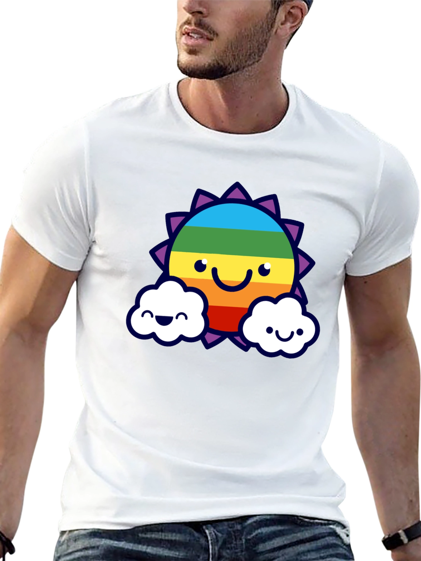 Rainbow Sun & Cloud Graphic T-Shirt - Black
