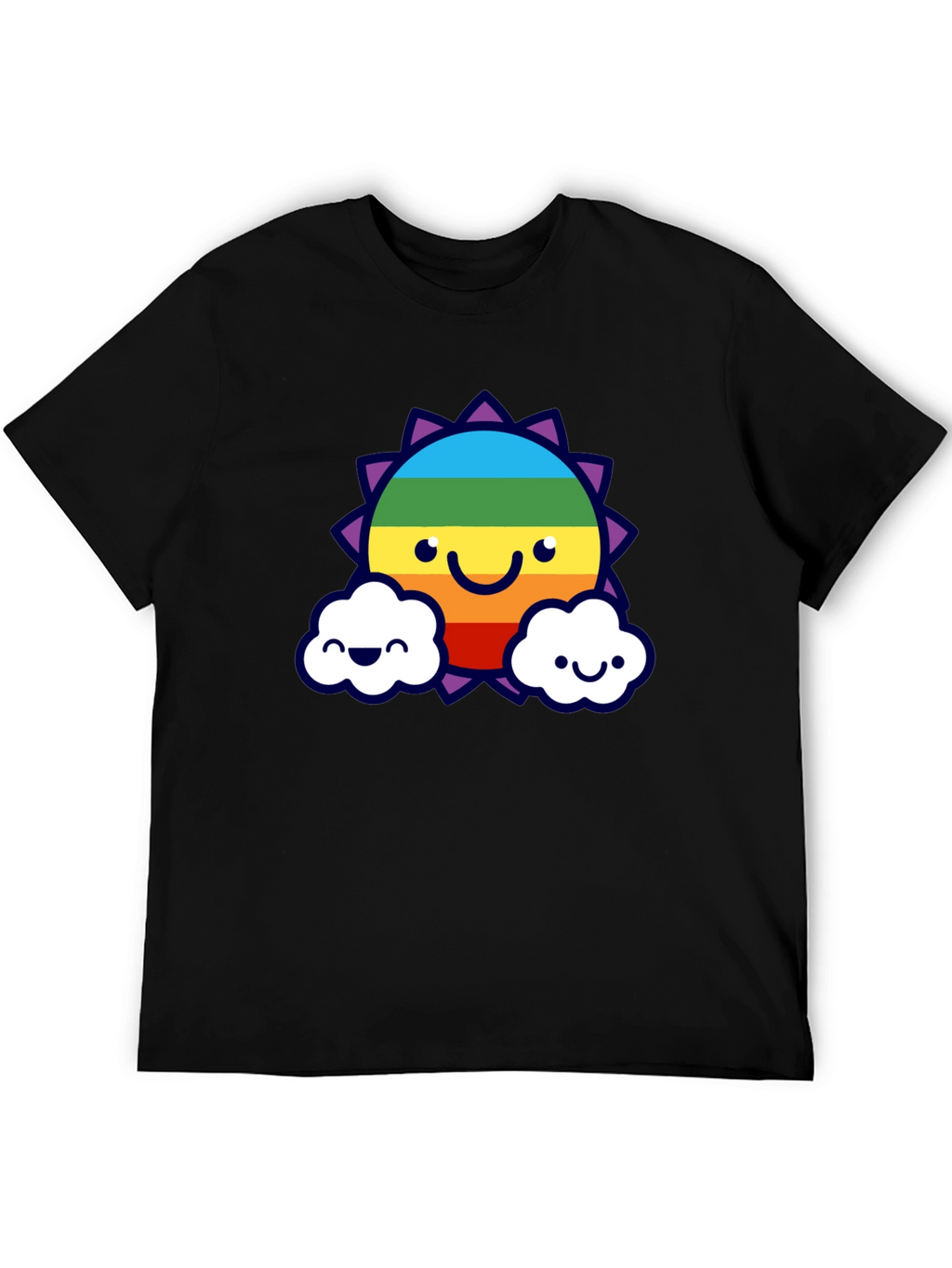 Rainbow Sun & Cloud Graphic T-Shirt - Black