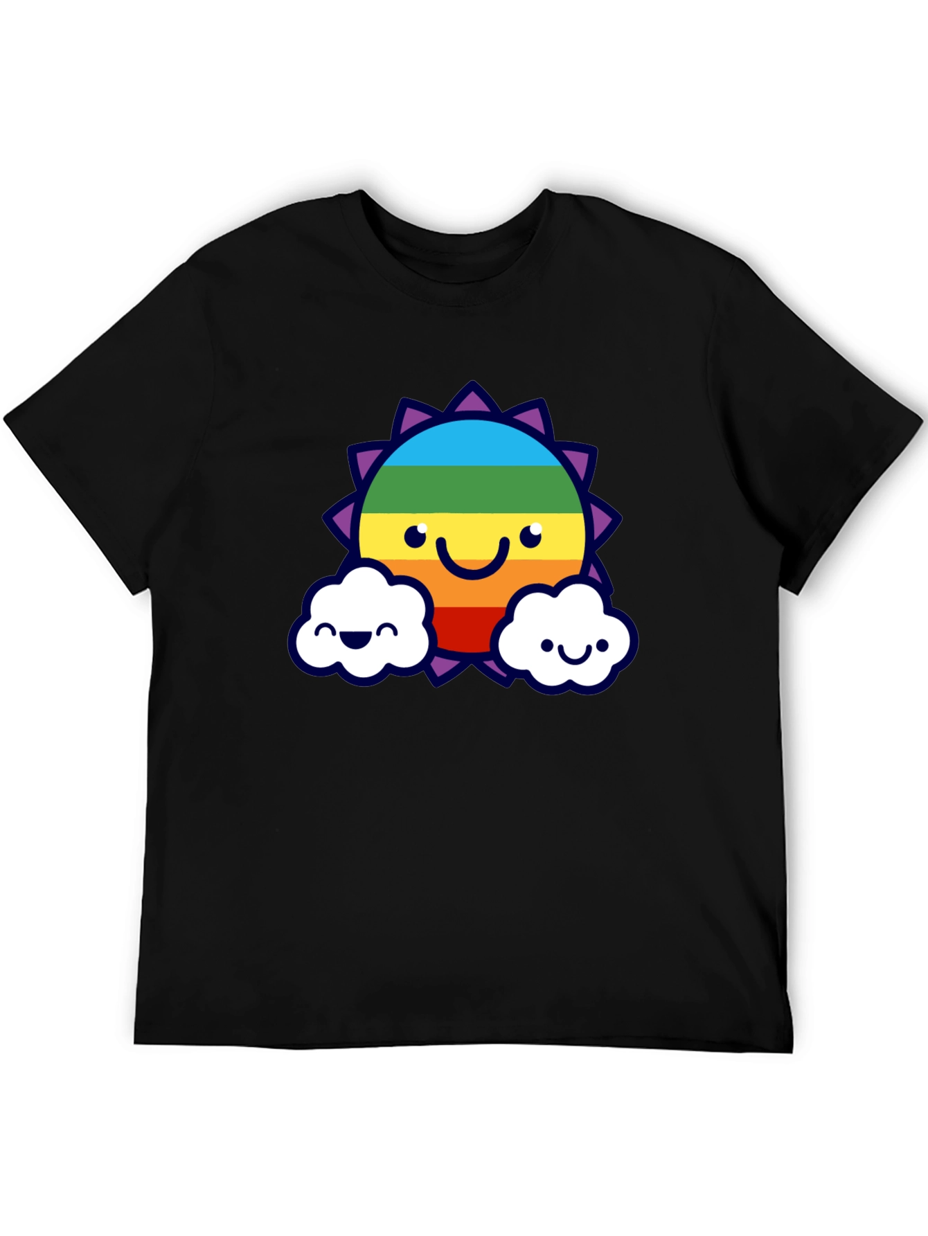 Rainbow Sun & Cloud Graphic T-Shirt - Black