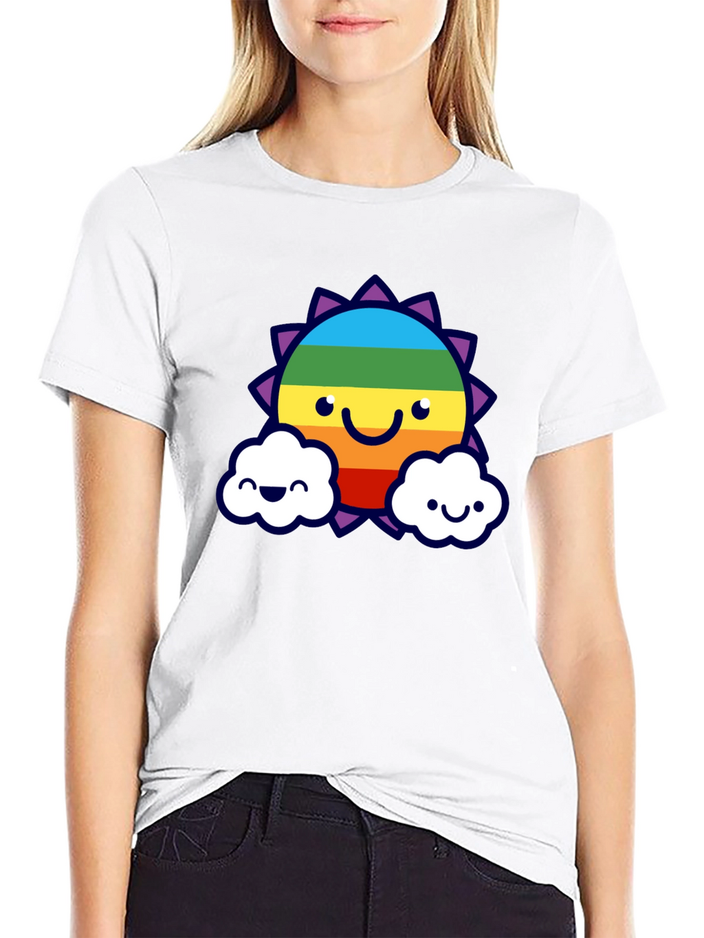 Rainbow Sun & Cloud Graphic T-Shirt - Black
