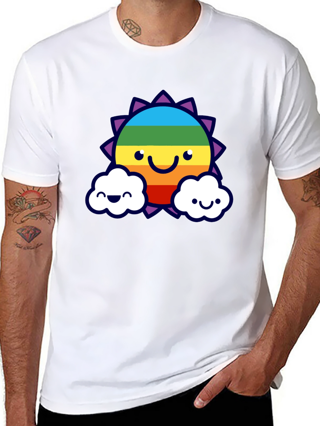 Rainbow Sun & Cloud Graphic T-Shirt - Black