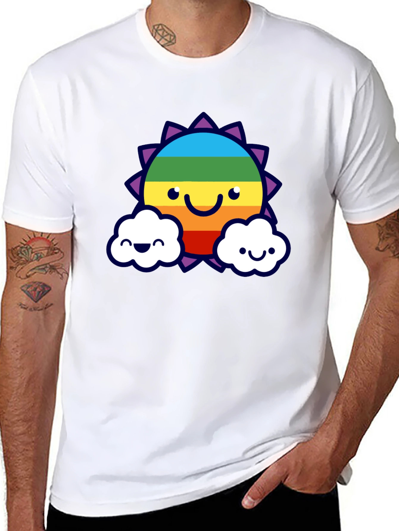 Rainbow Sun & Cloud Graphic T-Shirt - Black