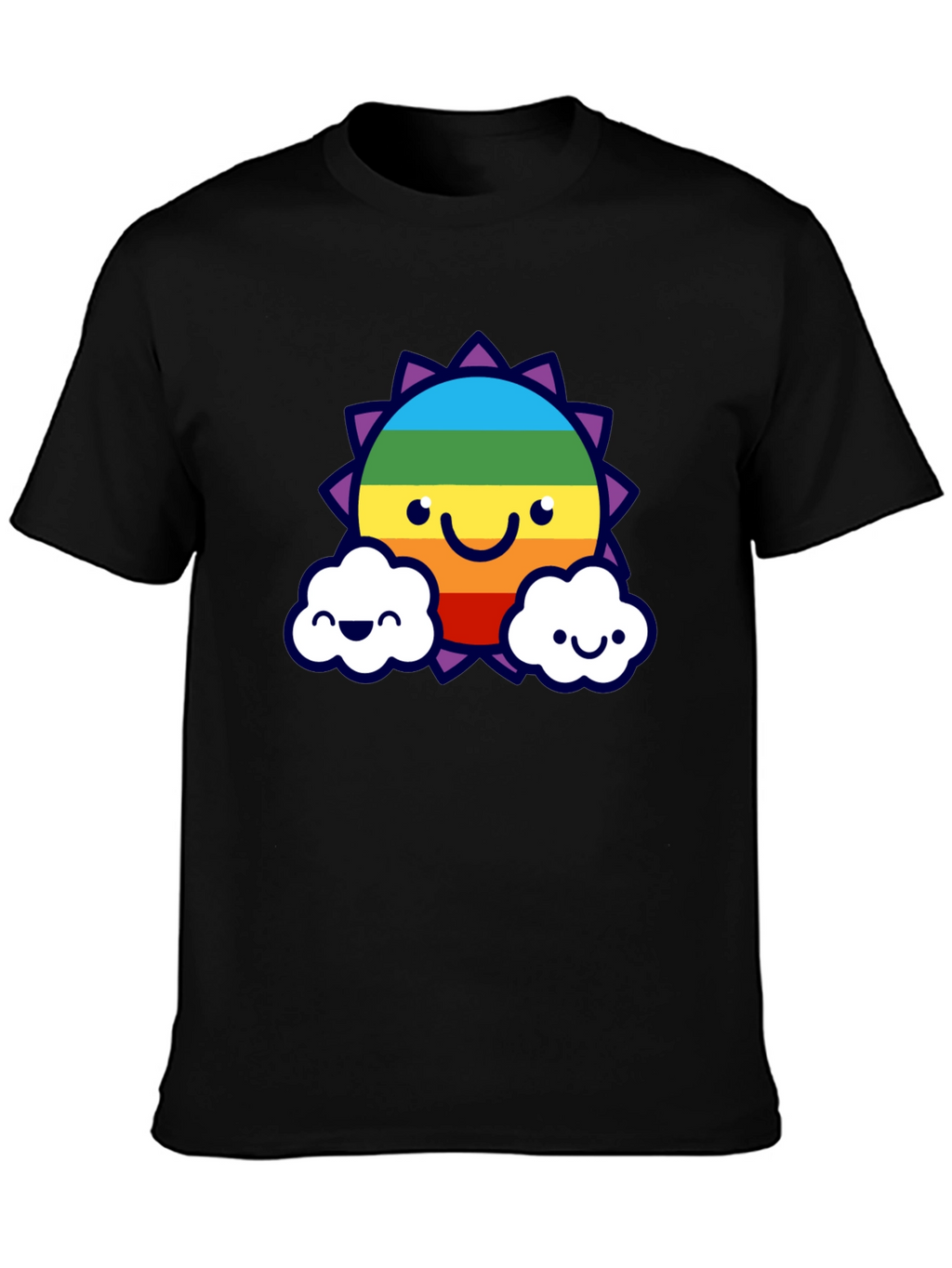 Rainbow Sun & Cloud Graphic T-Shirt - Black
