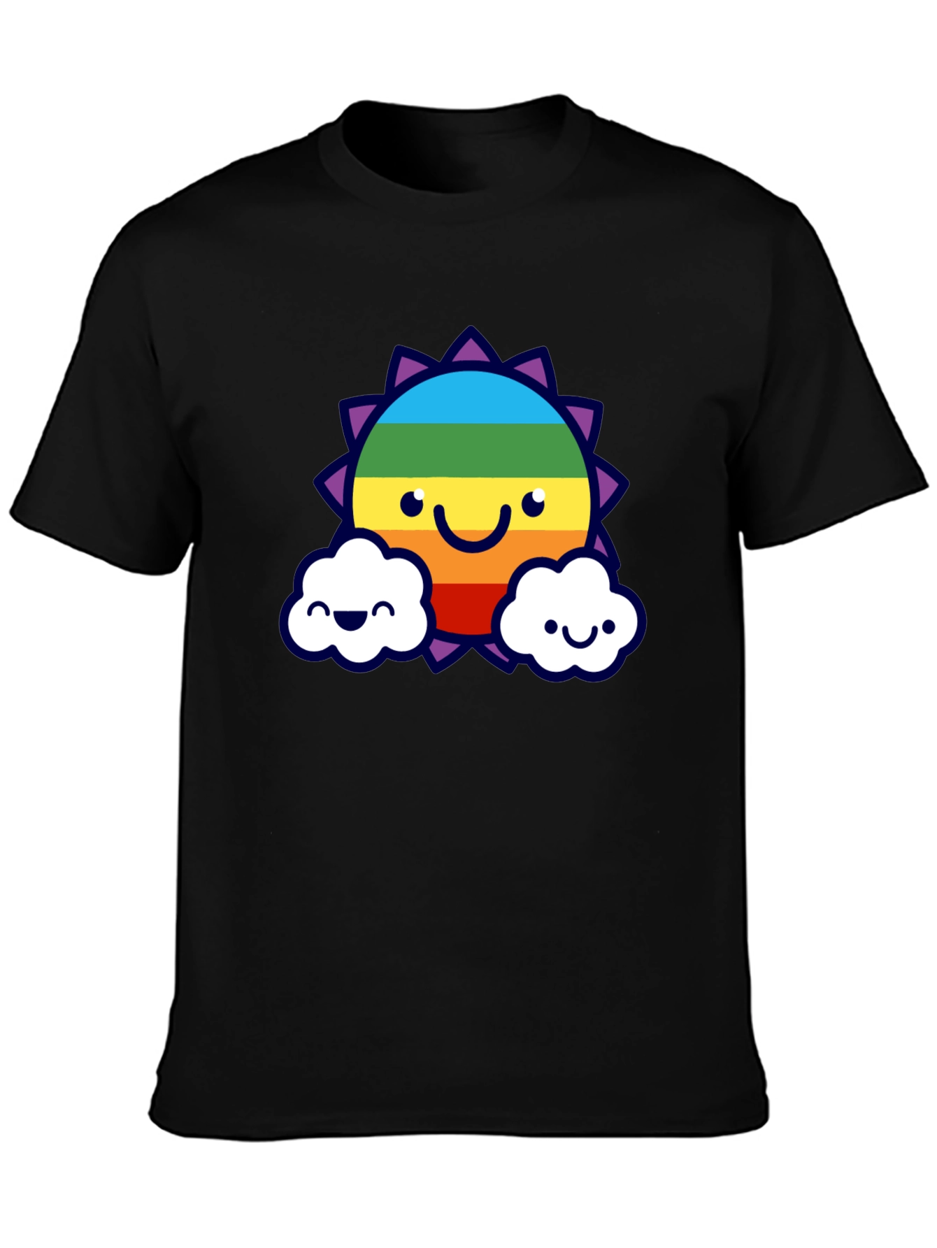Rainbow Sun & Cloud Graphic T-Shirt - Black