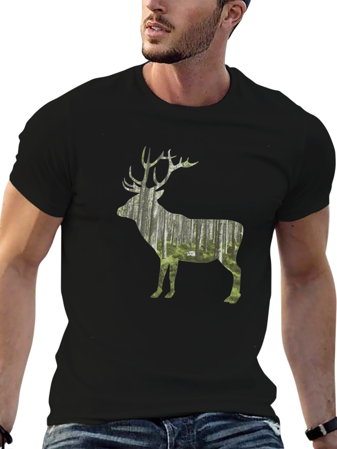 Nature Deer Graphic Black T-Shirt