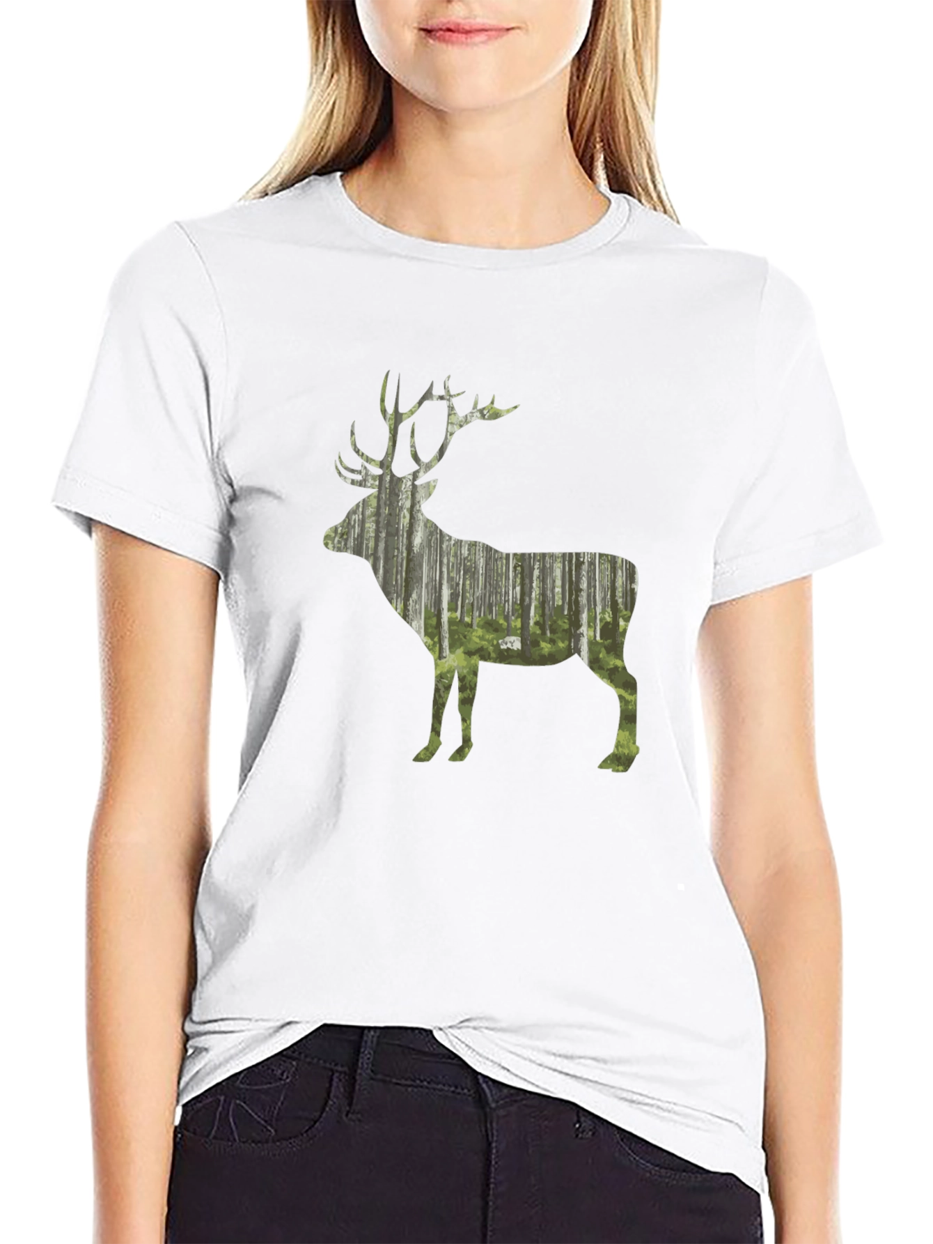 Nature Deer Graphic Black T-Shirt