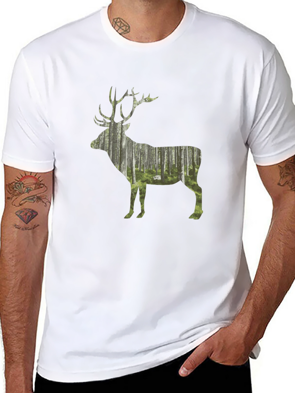 Nature Deer Graphic Black T-Shirt