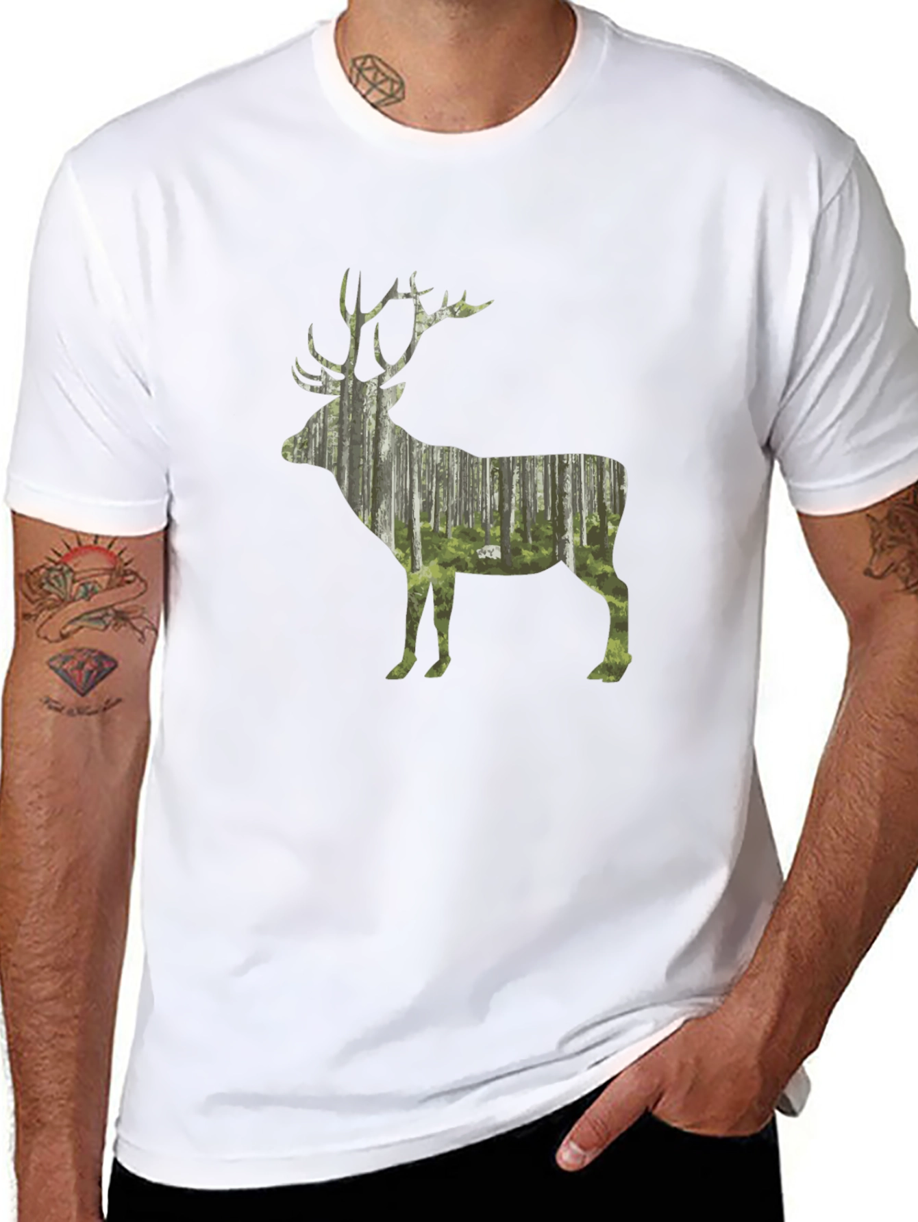 Nature Deer Graphic Black T-Shirt