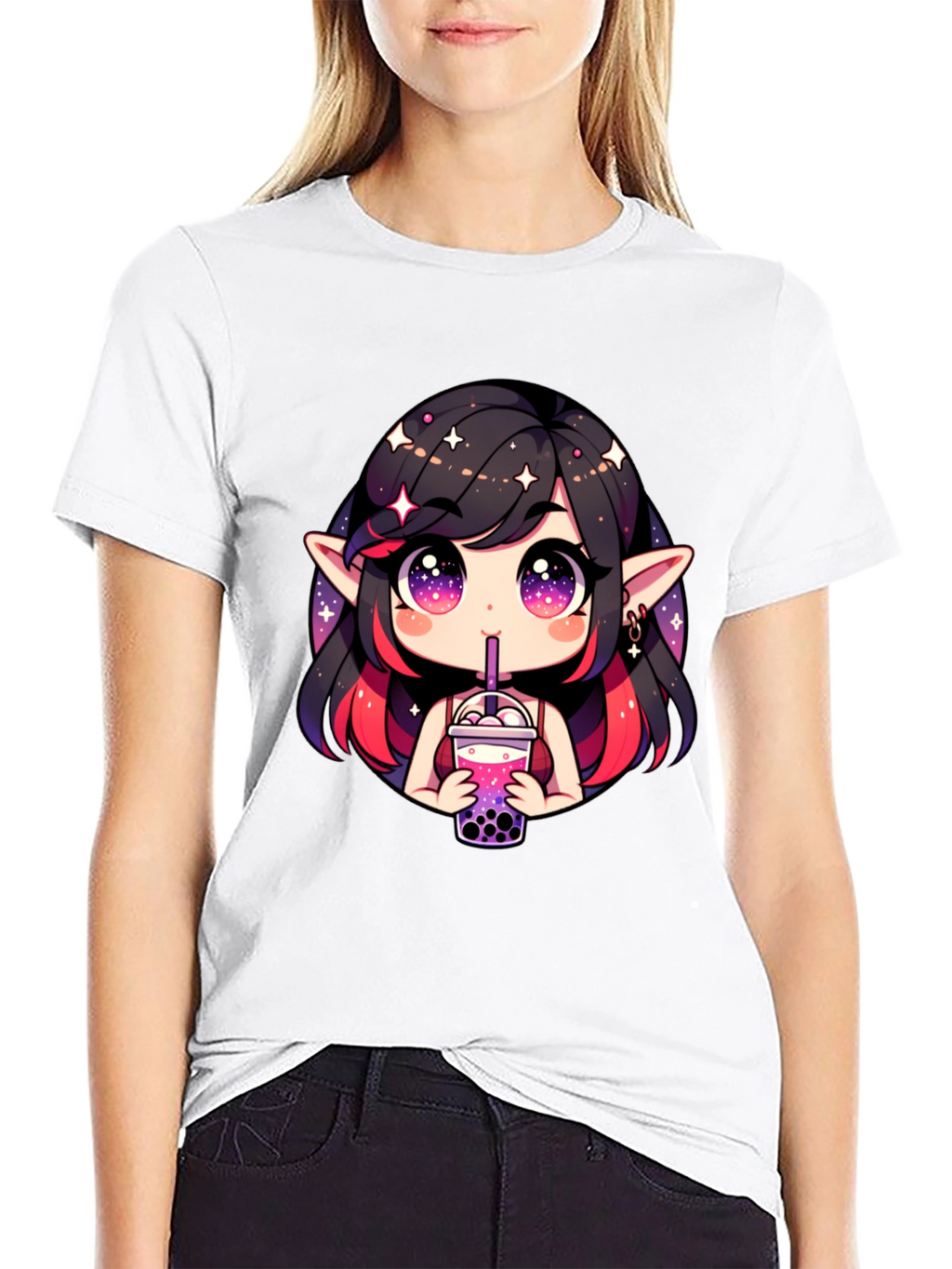 Anime Girl Bubble Tea Black T-Shirt