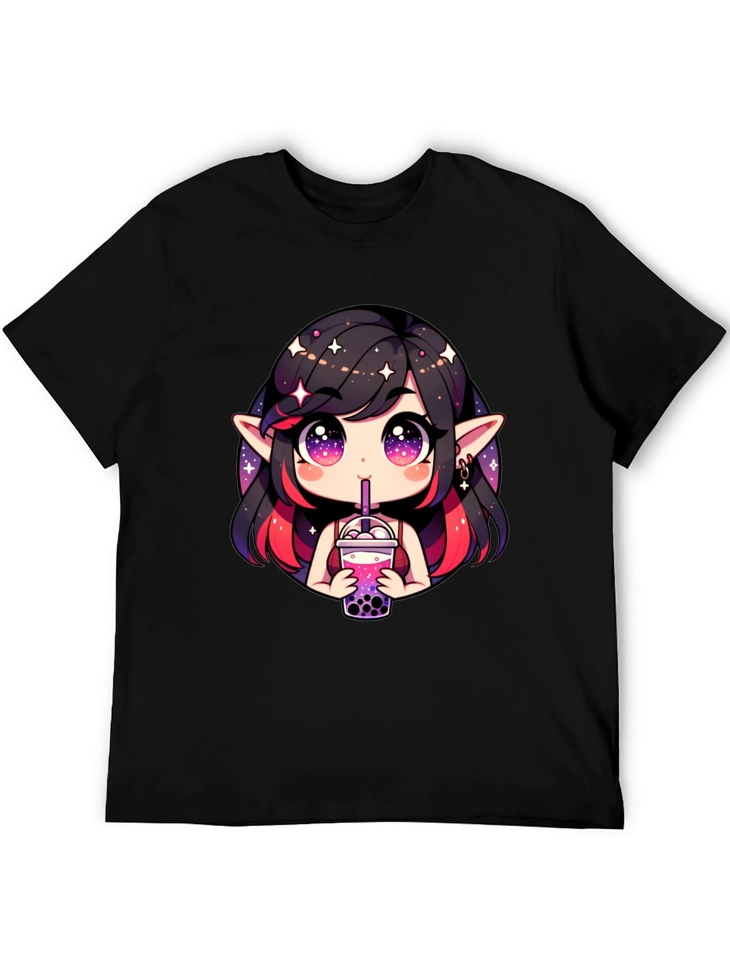Anime Girl Bubble Tea Black T-Shirt