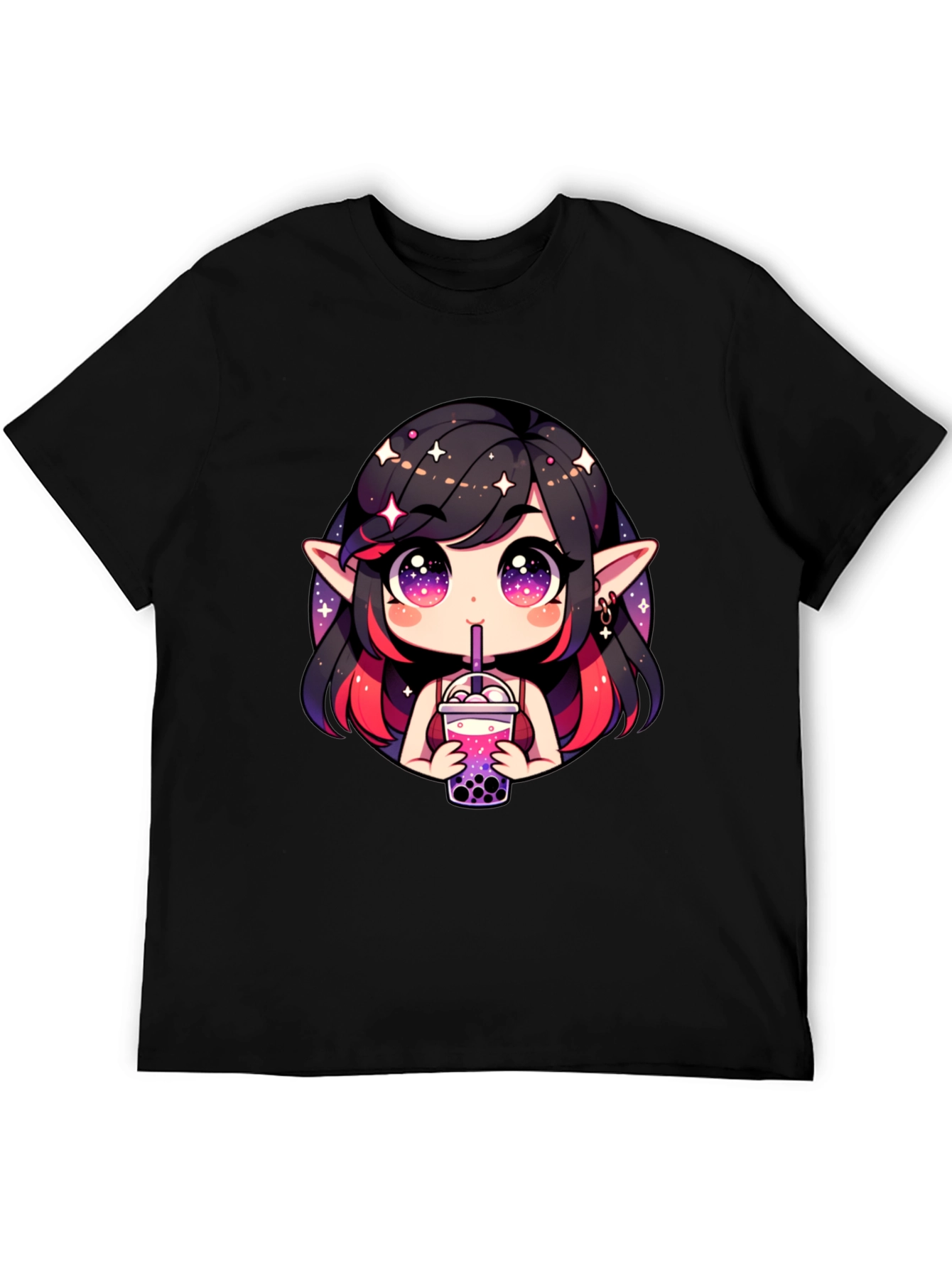 Anime Girl Bubble Tea Black T-Shirt