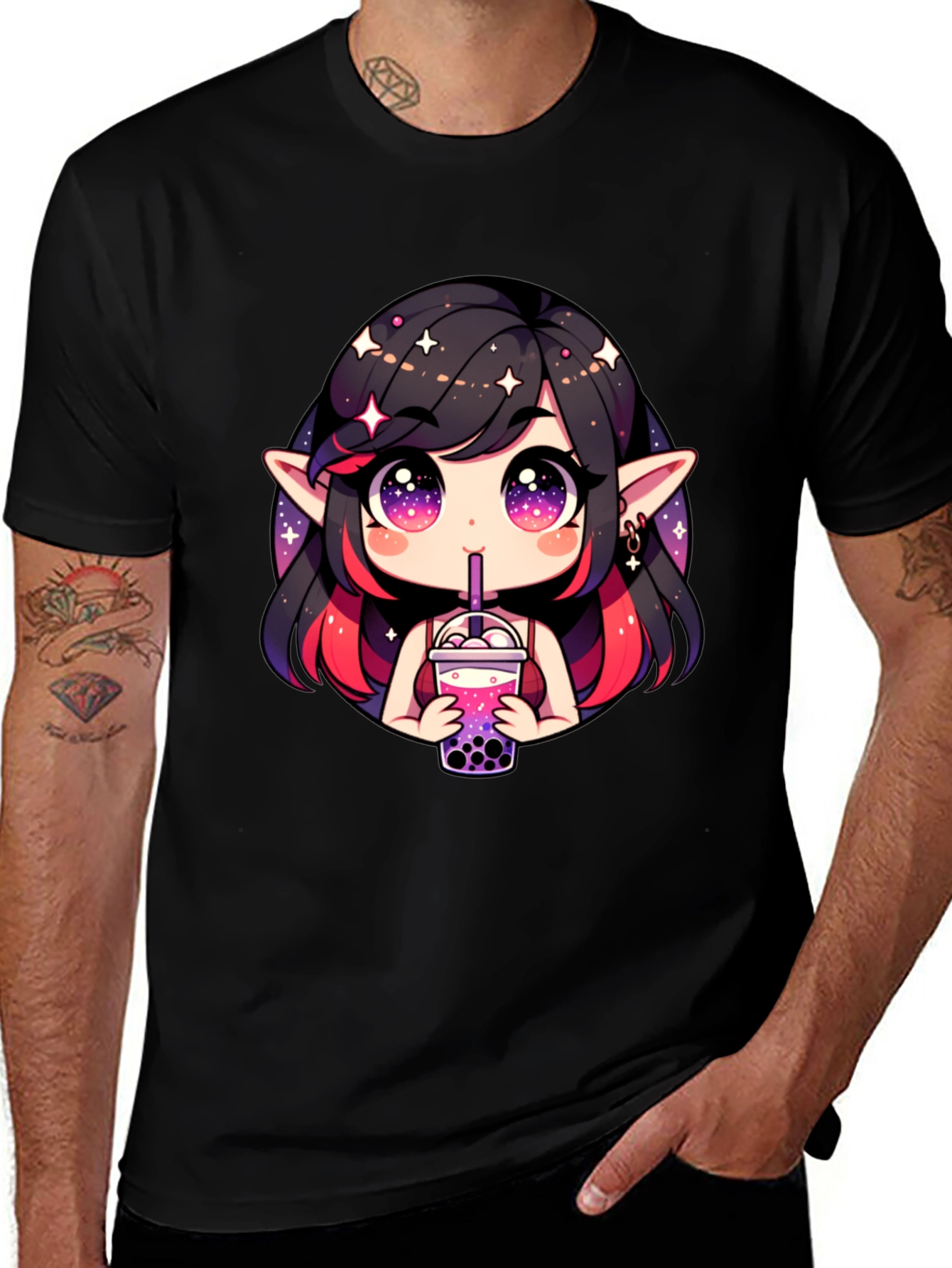 Anime Girl Bubble Tea Black T-Shirt