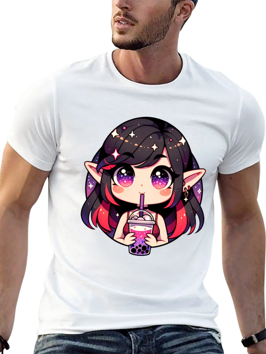 Anime Girl Bubble Tea Black T-Shirt