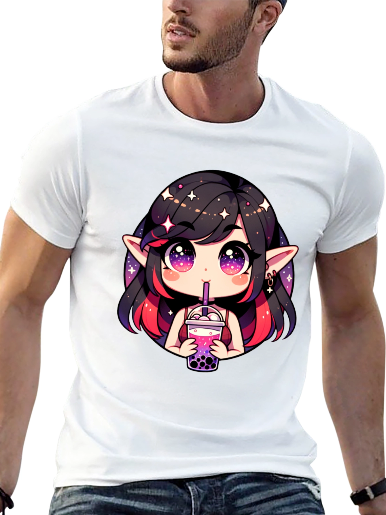 Anime Girl Bubble Tea Black T-Shirt