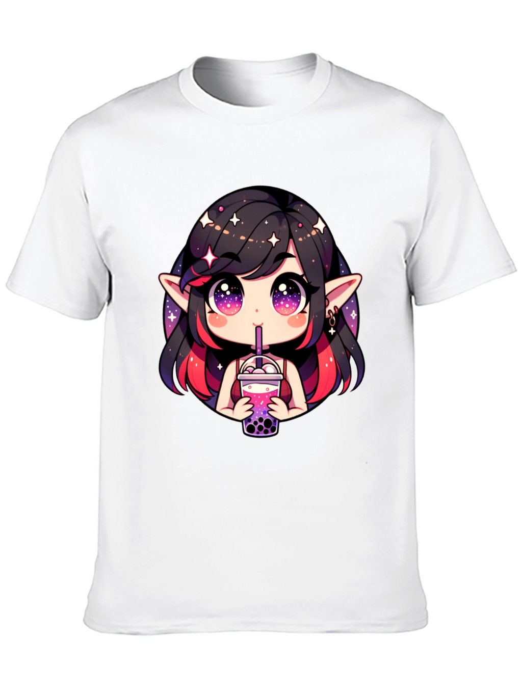 Anime Girl Bubble Tea Black T-Shirt