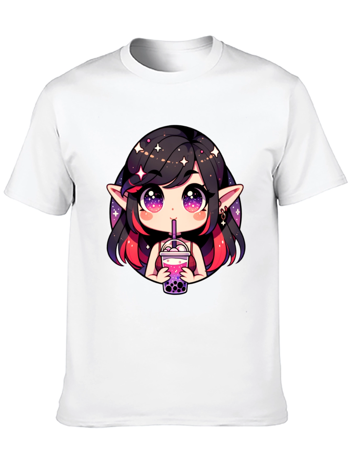 Anime Girl Bubble Tea Black T-Shirt