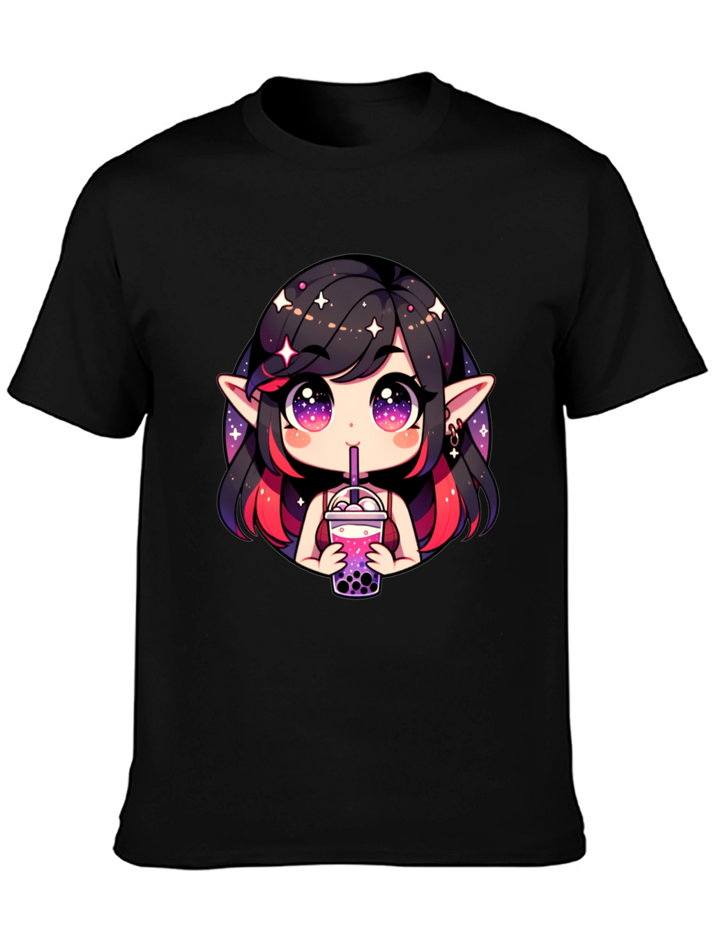 Anime Girl Bubble Tea Black T-Shirt