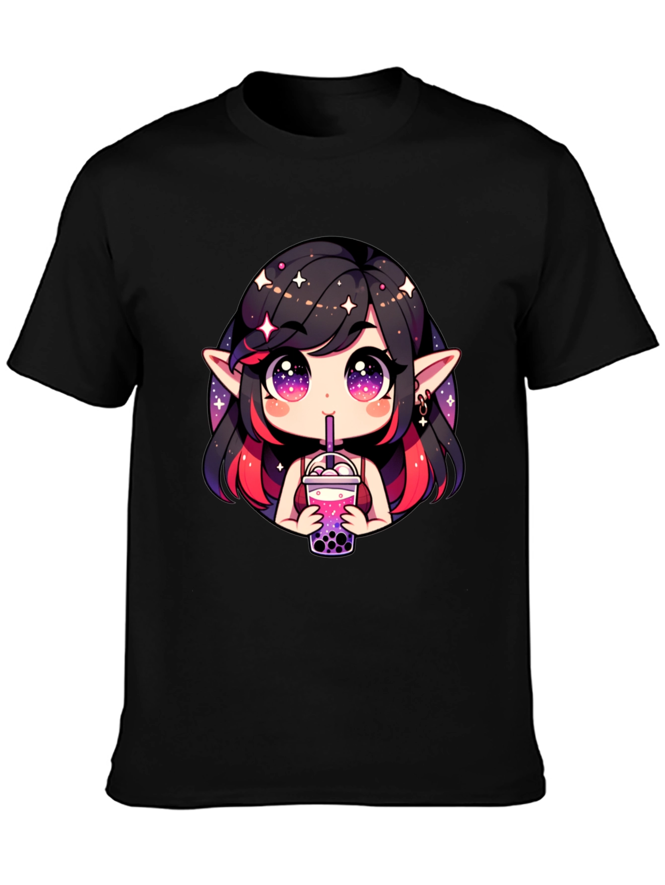 Anime Girl Bubble Tea Black T-Shirt