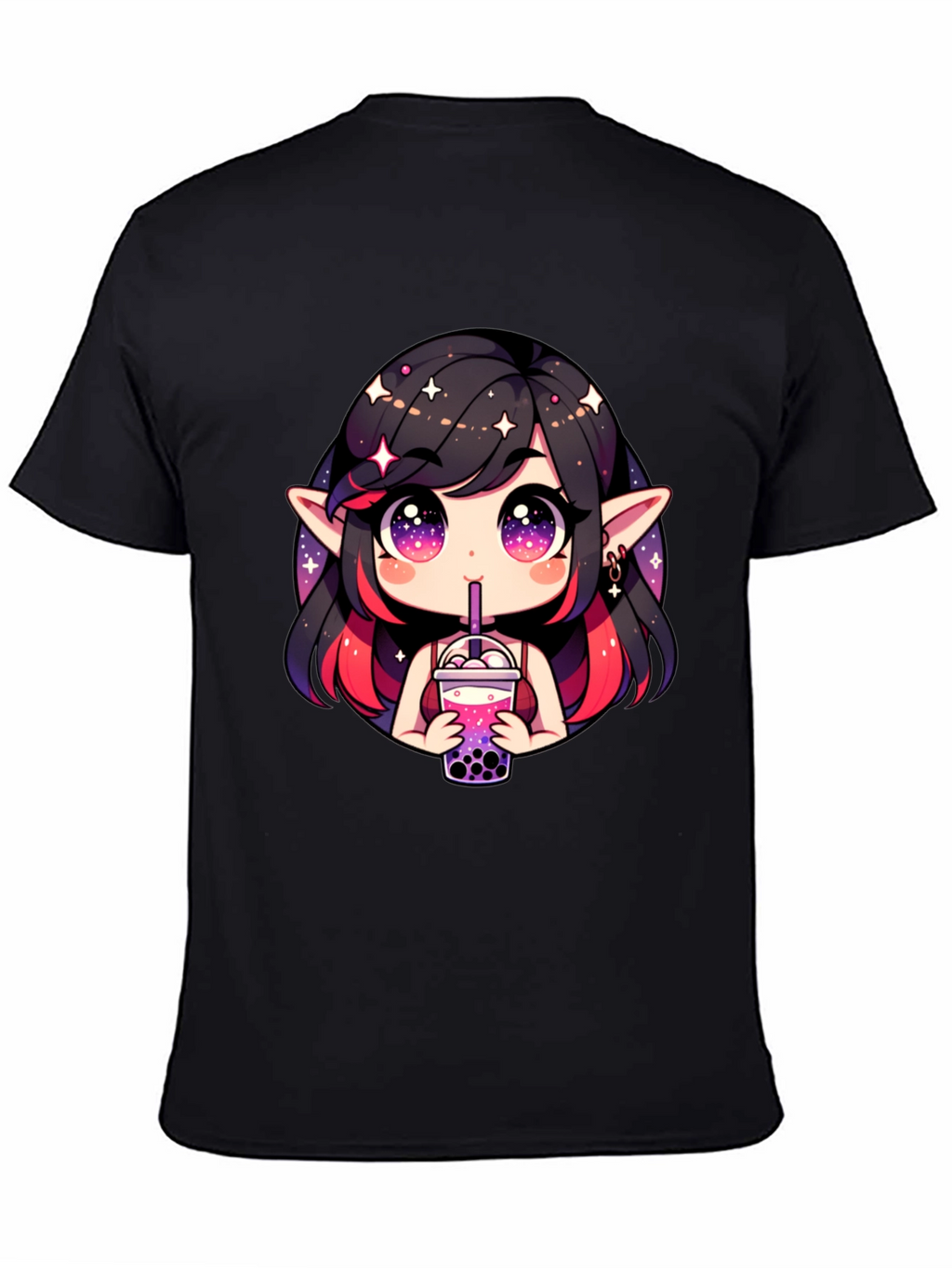 Anime Girl Bubble Tea Black T-Shirt