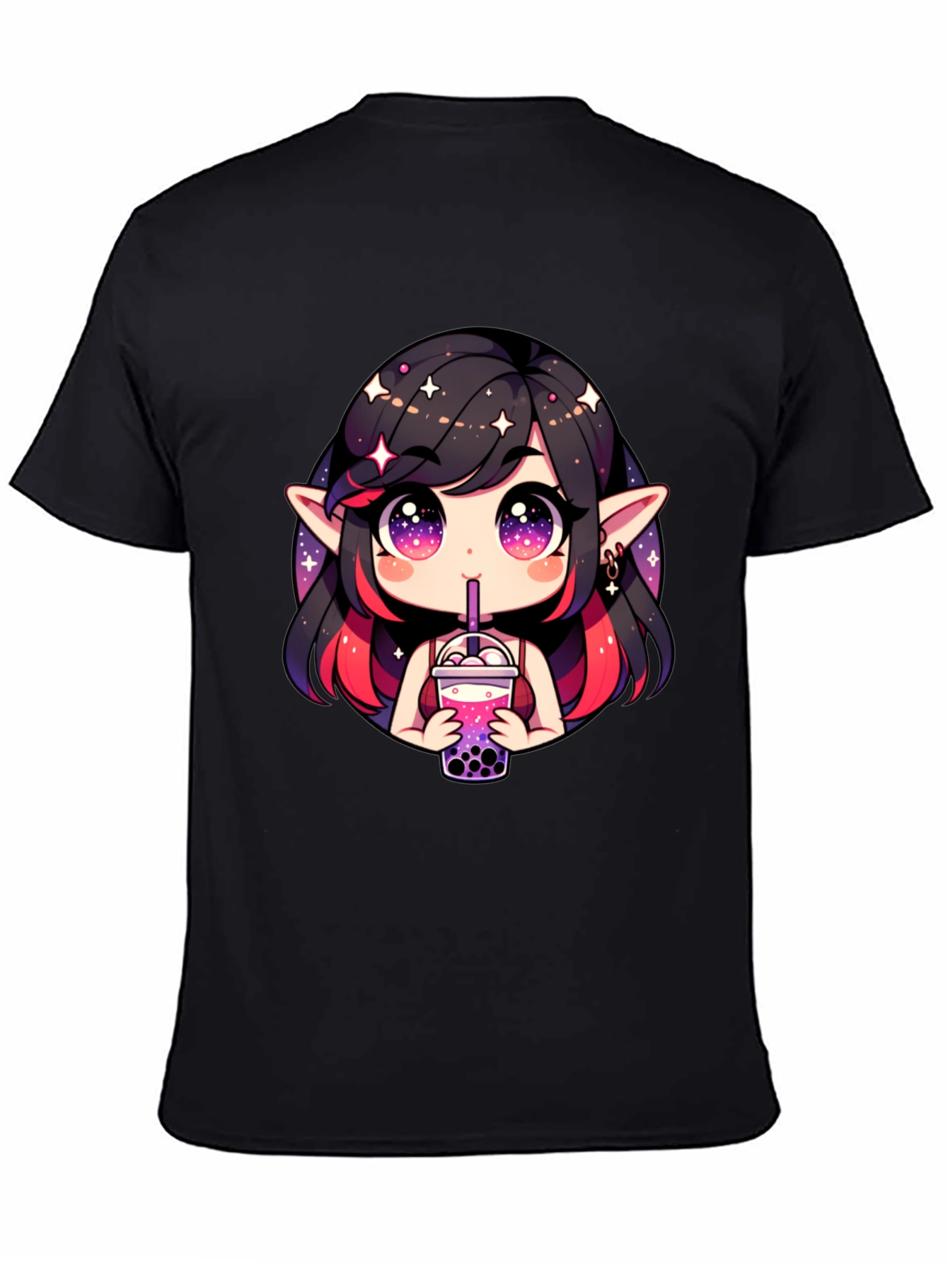 Anime Girl Bubble Tea Black T-Shirt