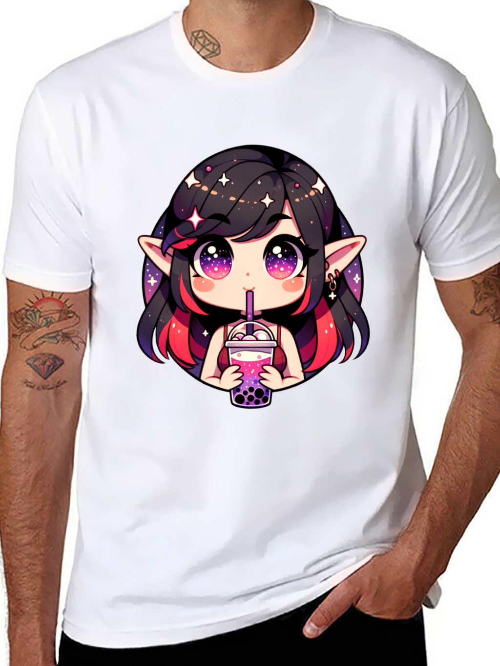 Anime Girl Bubble Tea Black T-Shirt