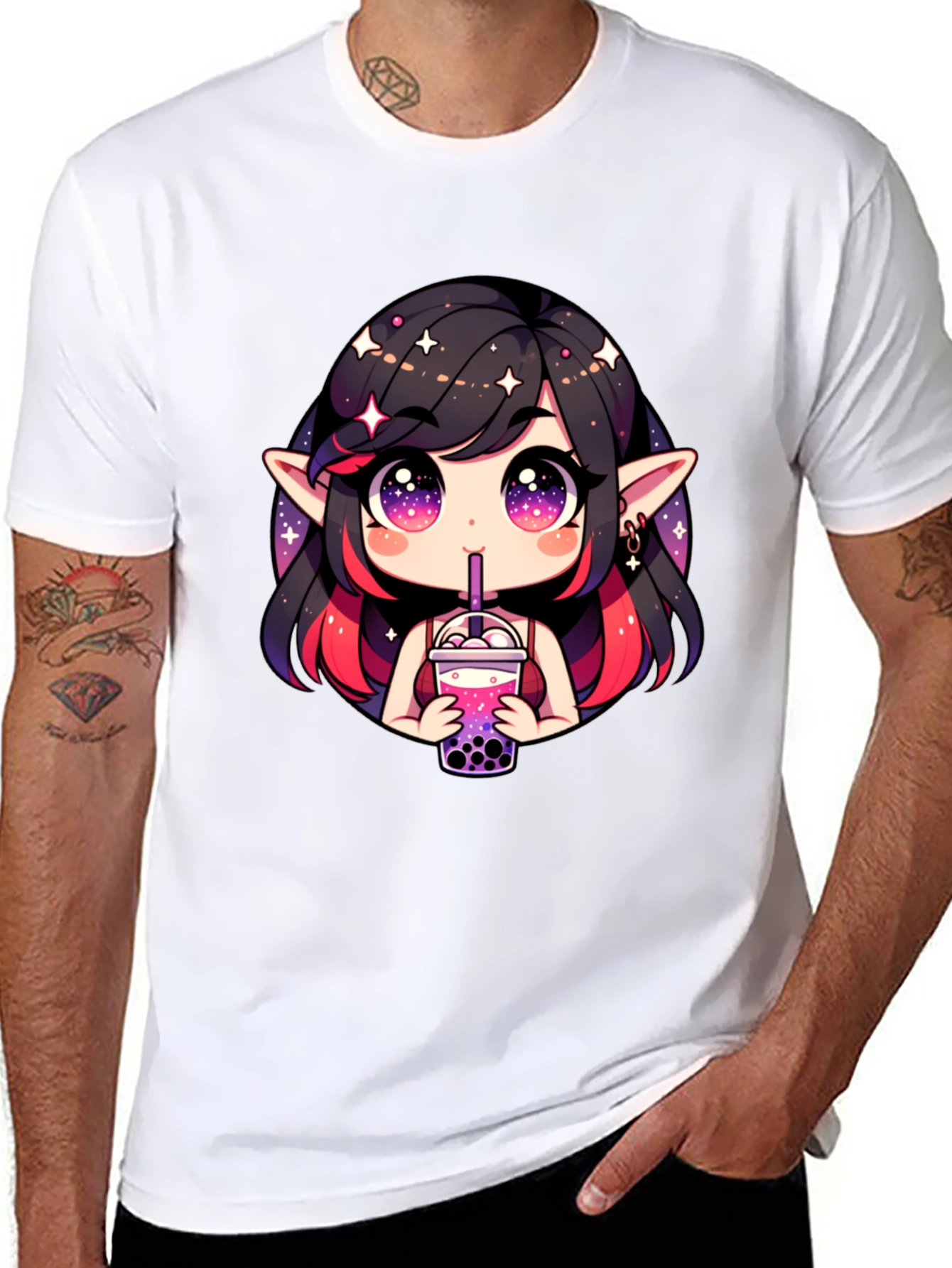 Anime Girl Bubble Tea Black T-Shirt