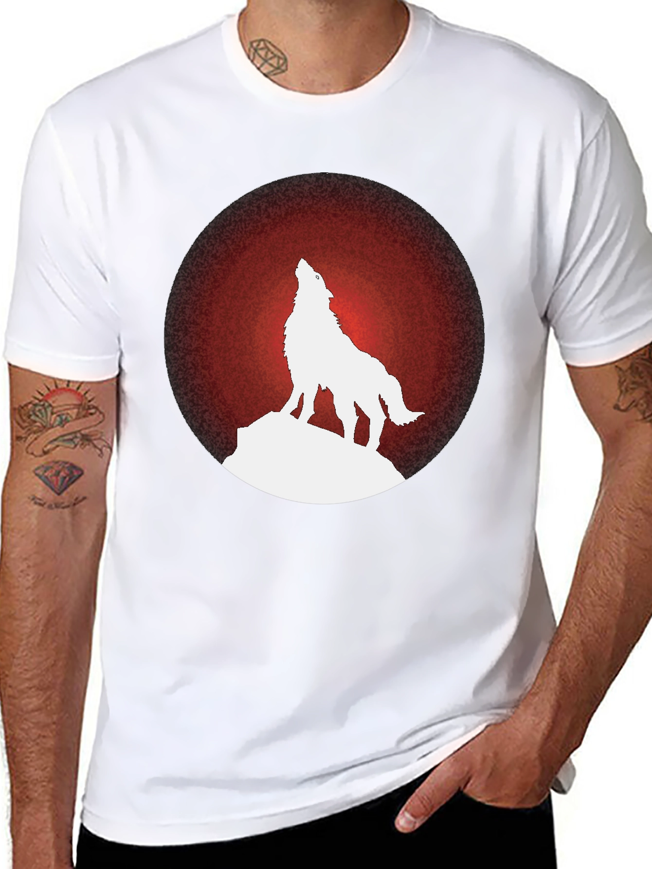 Wolf Howling at Moon Graphic Tee - Black