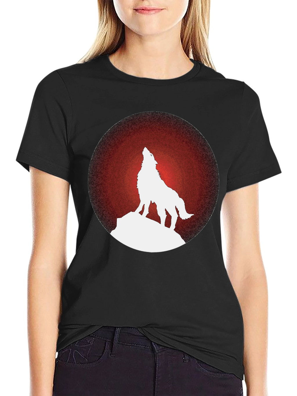 Wolf Howling at Moon Graphic Tee - Black