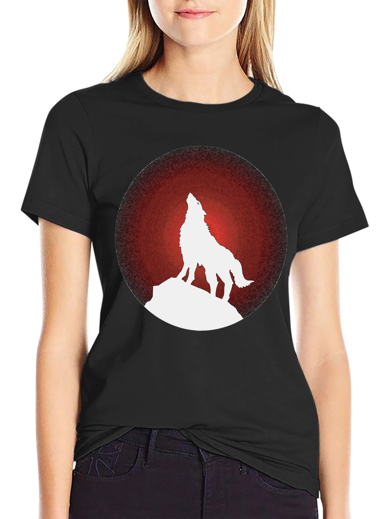 Wolf Howling at Moon Graphic Tee - Black