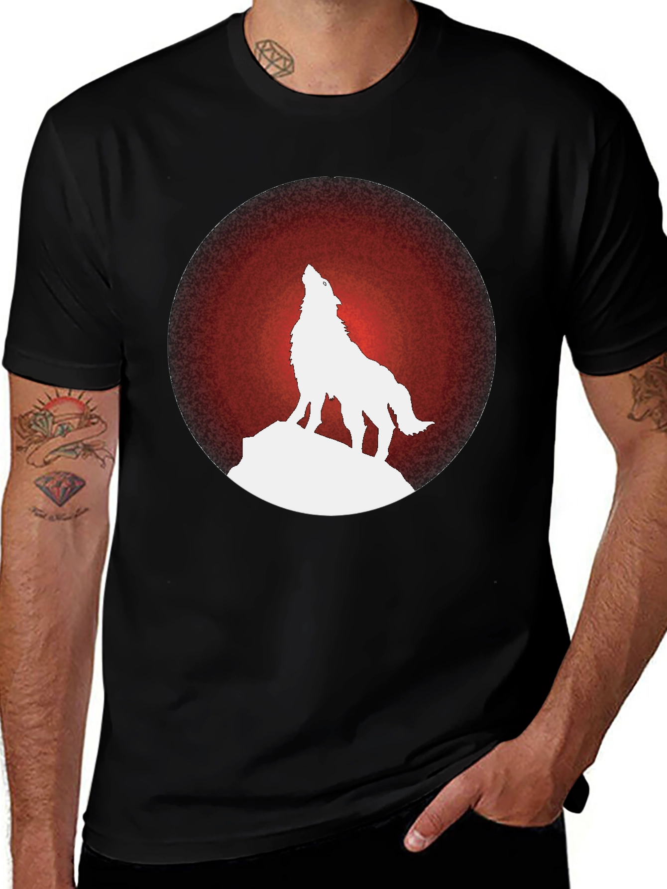 Wolf Howling at Moon Graphic Tee - Black