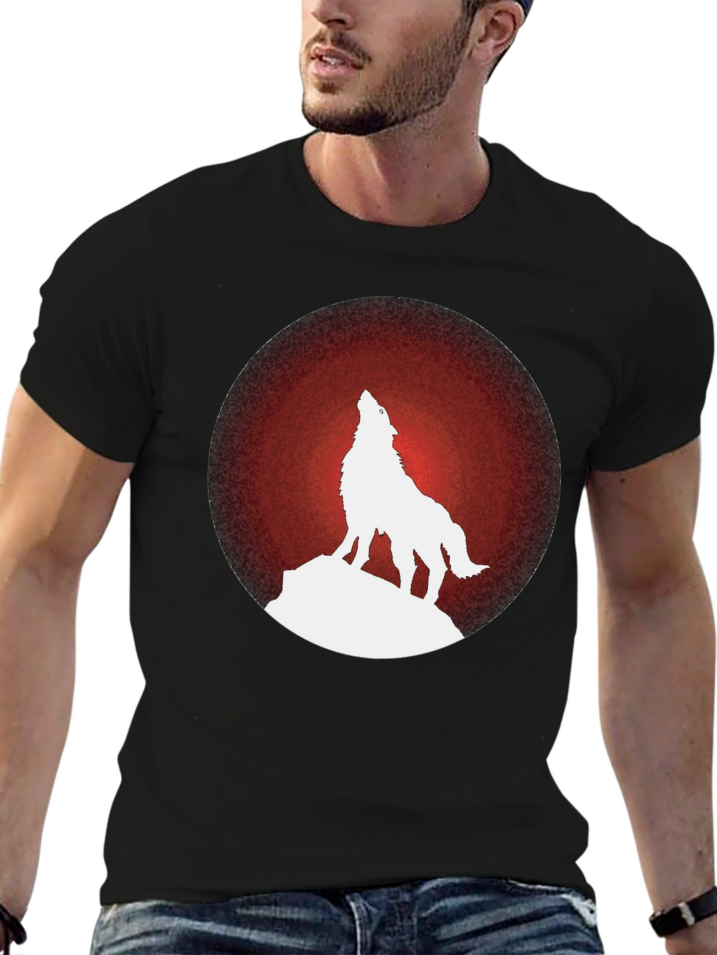 Wolf Howling at Moon Graphic Tee - Black