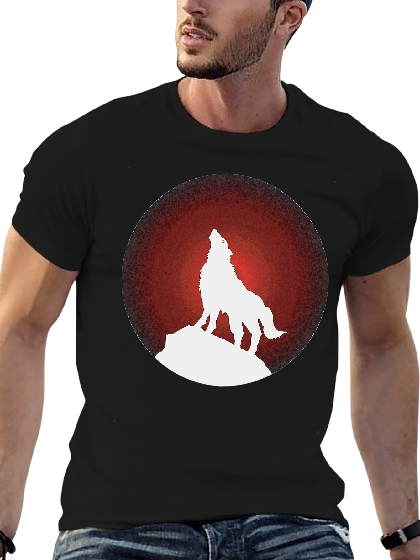 Wolf Howling at Moon Graphic Tee - Black