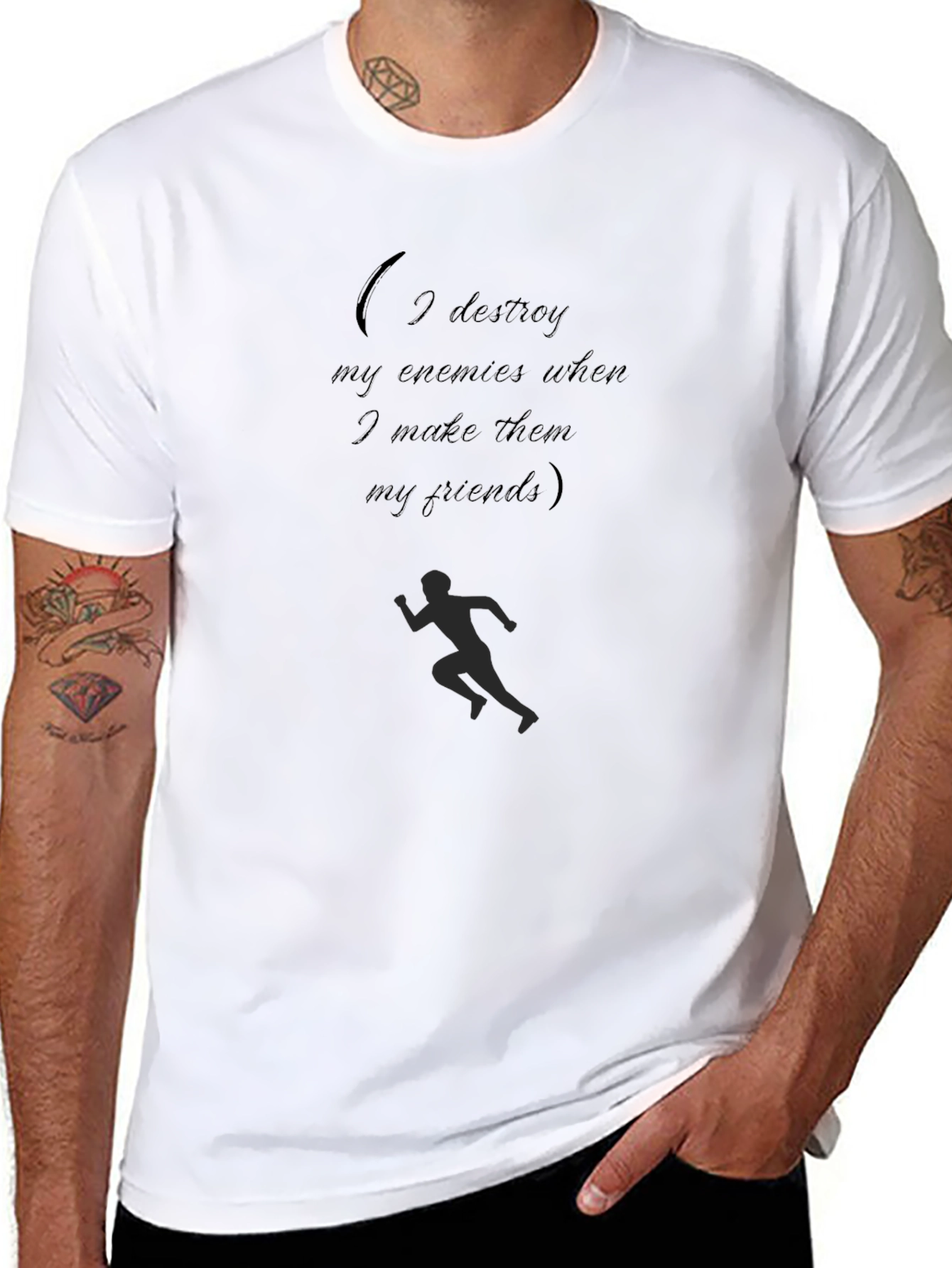 Motivational Black Tee: Enemies & Friends Design