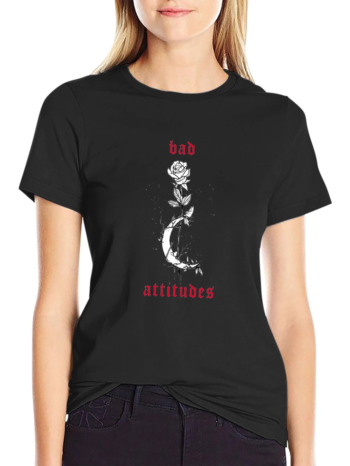 Bad Attitudes Rose and Moon Black T-Shirt