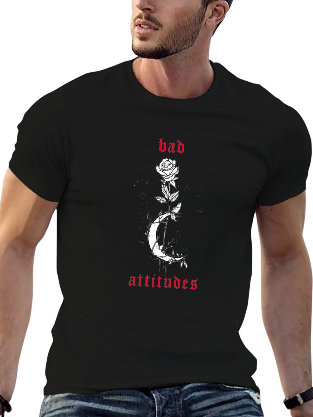 Bad Attitudes Rose and Moon Black T-Shirt