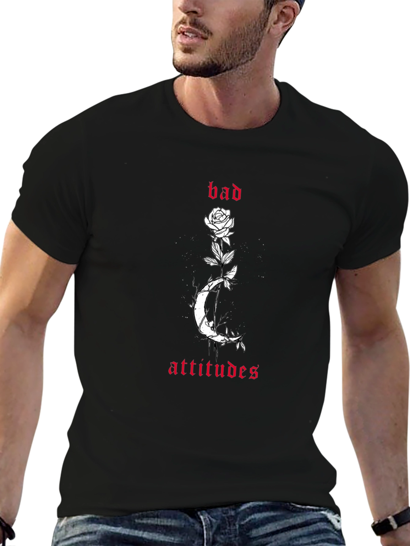 Bad Attitudes Rose and Moon Black T-Shirt