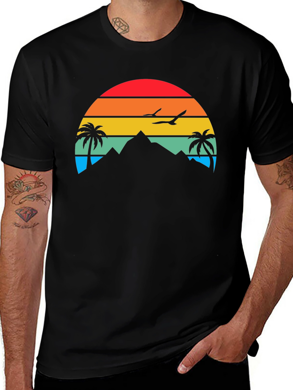 Sunset Mountain Palm Tree Graphic Tee - Relaxed Fit