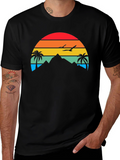 Sunset Mountain Palm Tree Graphic Tee - Relaxed Fit