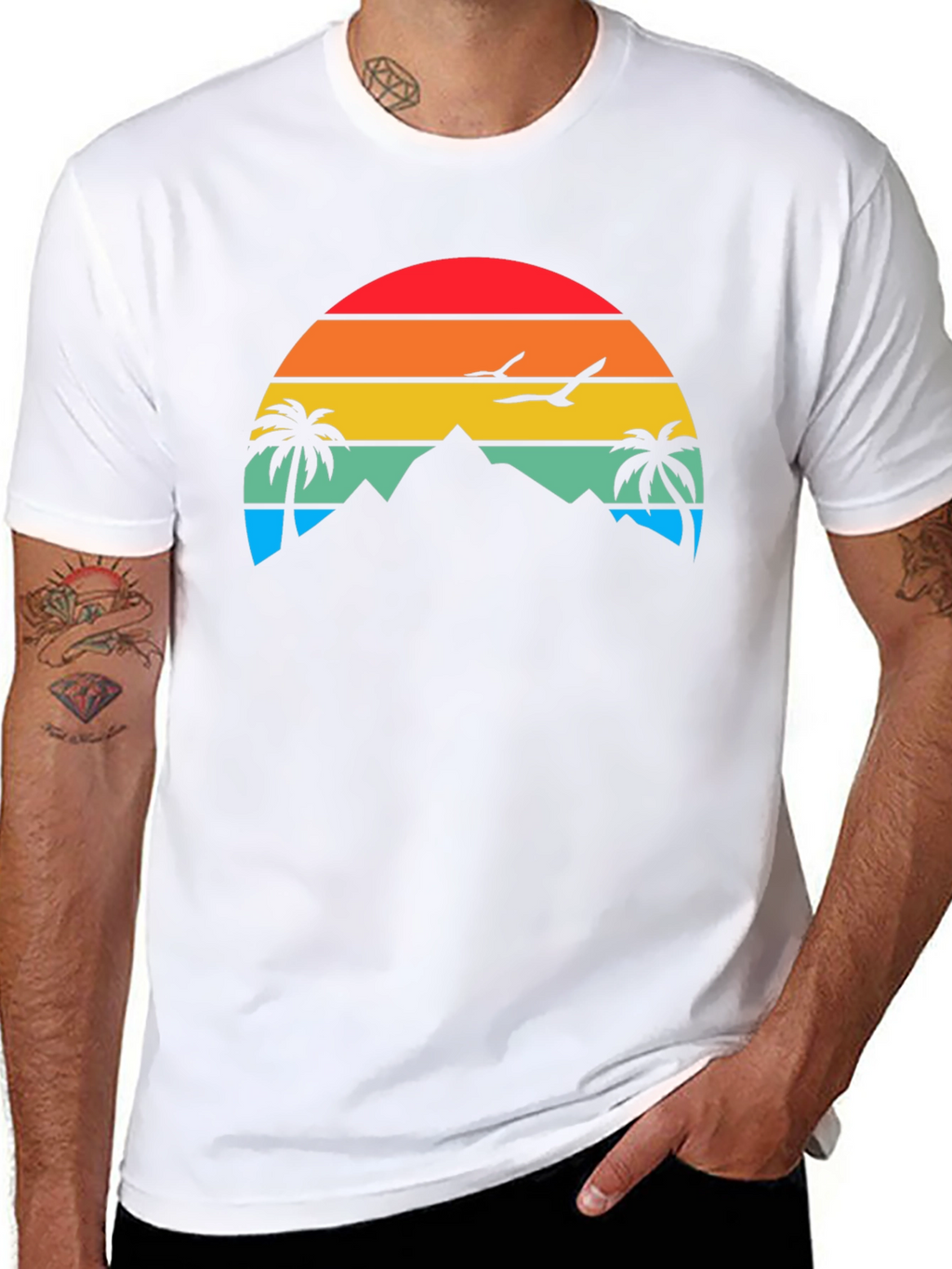 Sunset Mountain Palm Tree Graphic Tee - Relaxed Fit