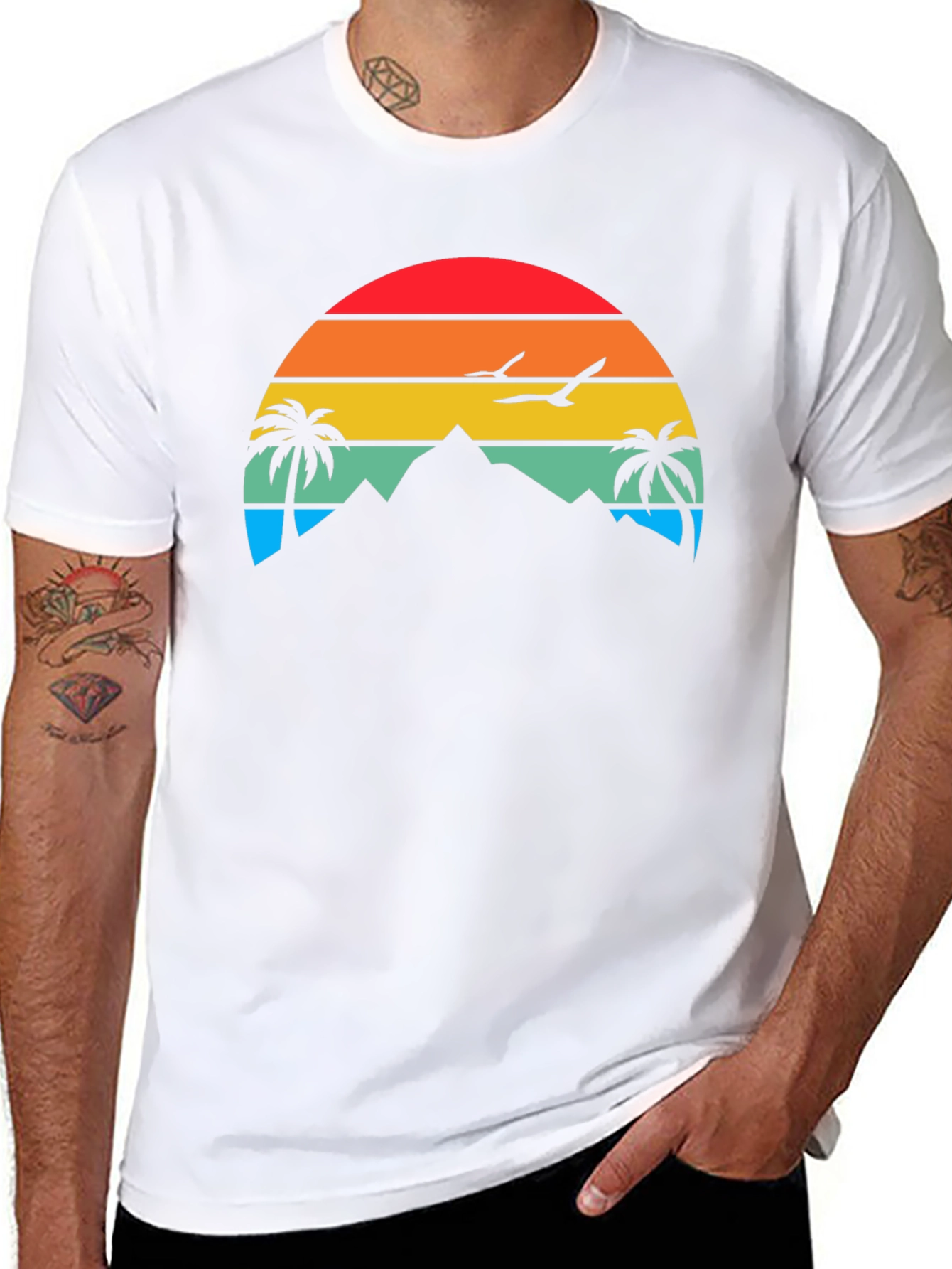 Sunset Mountain Palm Tree Graphic Tee - Relaxed Fit