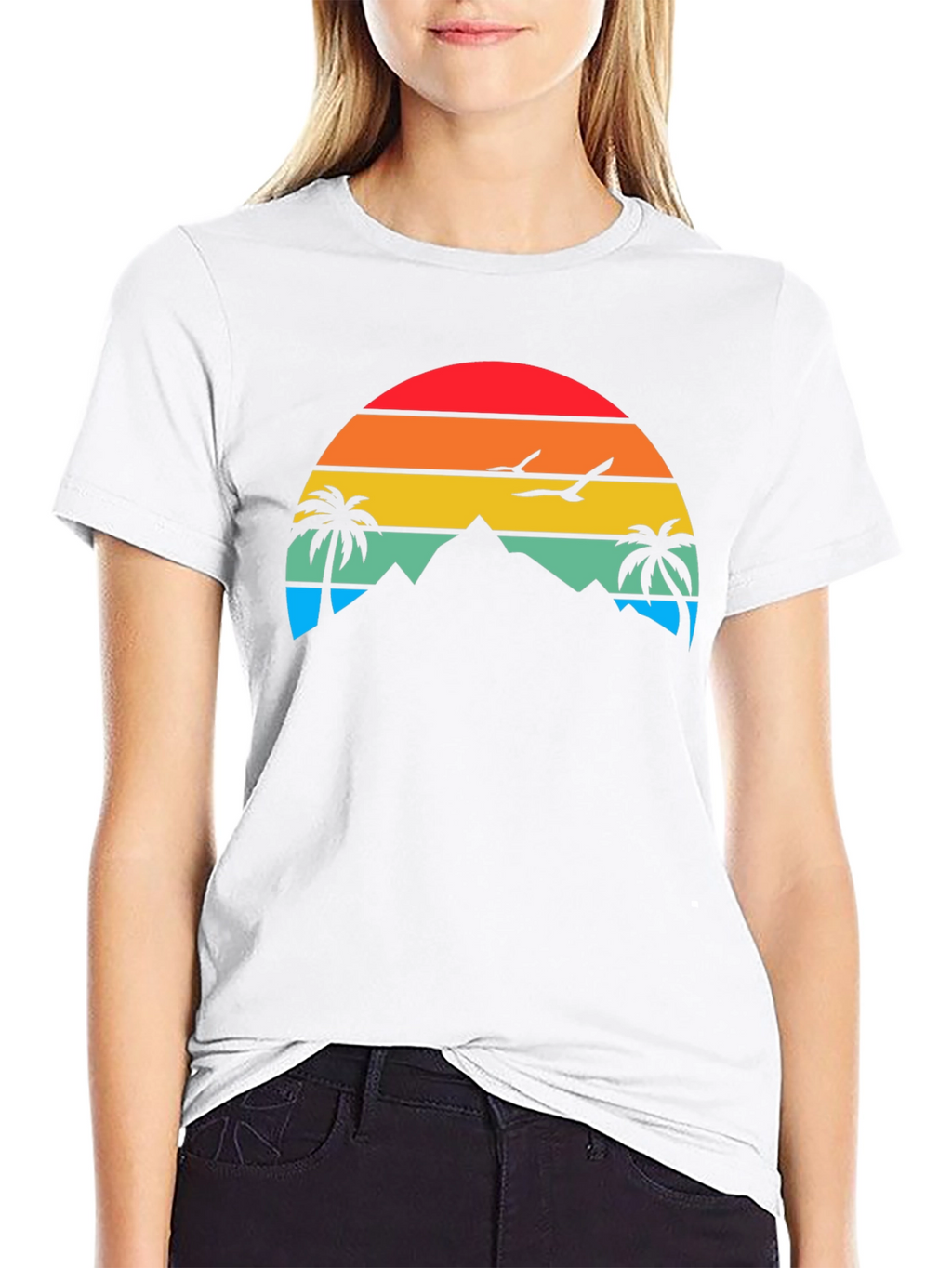 Sunset Mountain Palm Tree Graphic Tee - Relaxed Fit