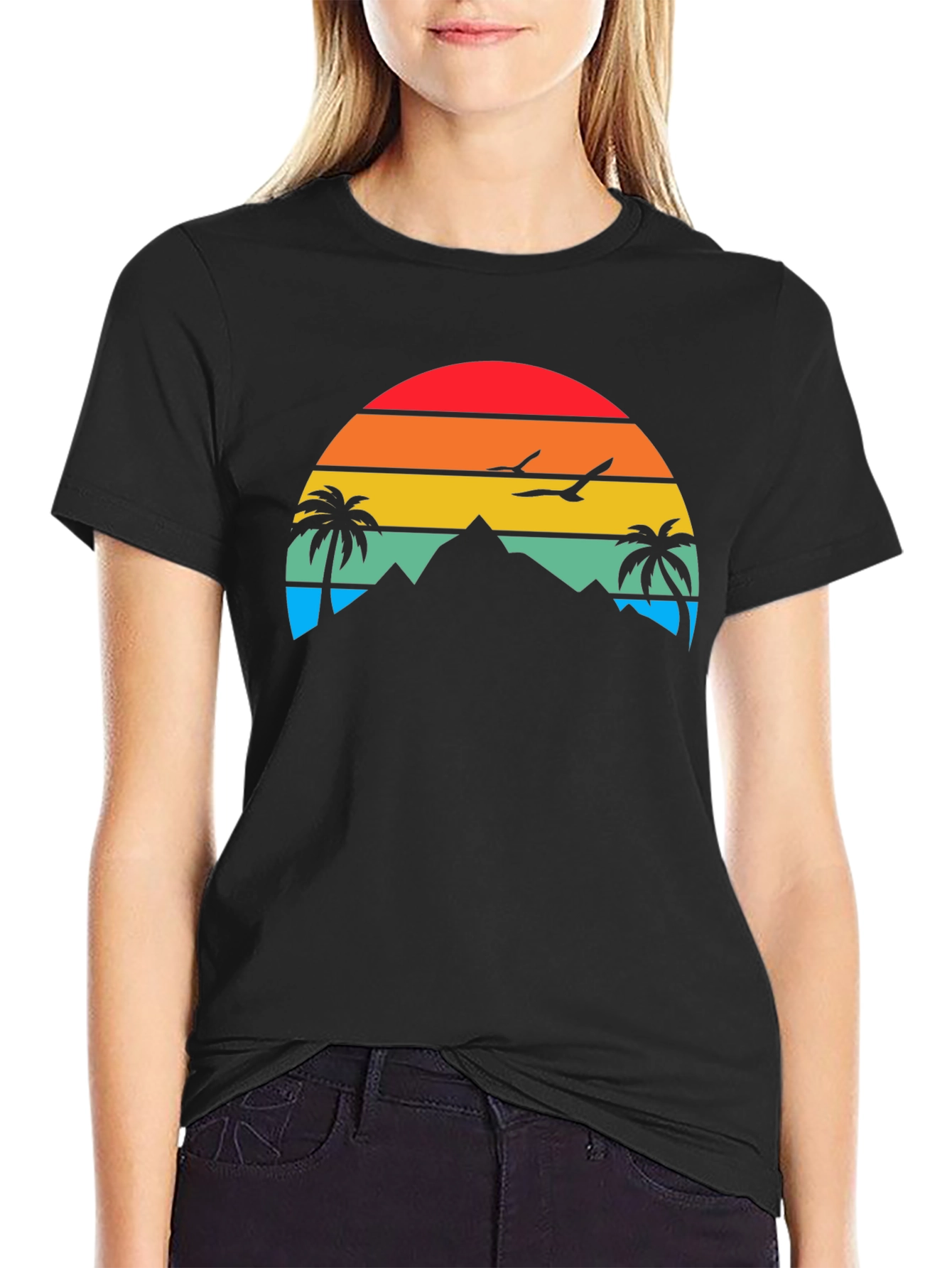 Sunset Mountain Palm Tree Graphic Tee - Relaxed Fit