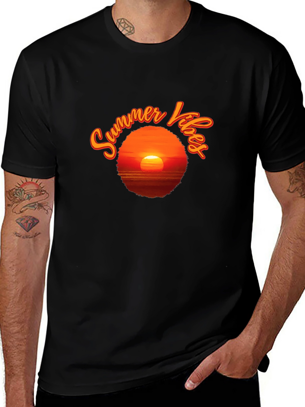 Summer Vibes Sunset T-Shirt - Black Graphic Tee