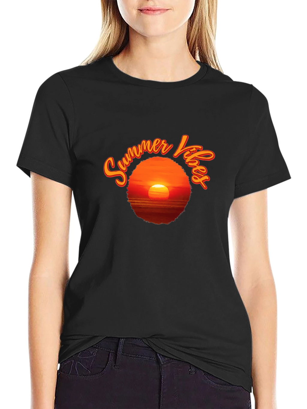 Summer Vibes Sunset T-Shirt - Black Graphic Tee