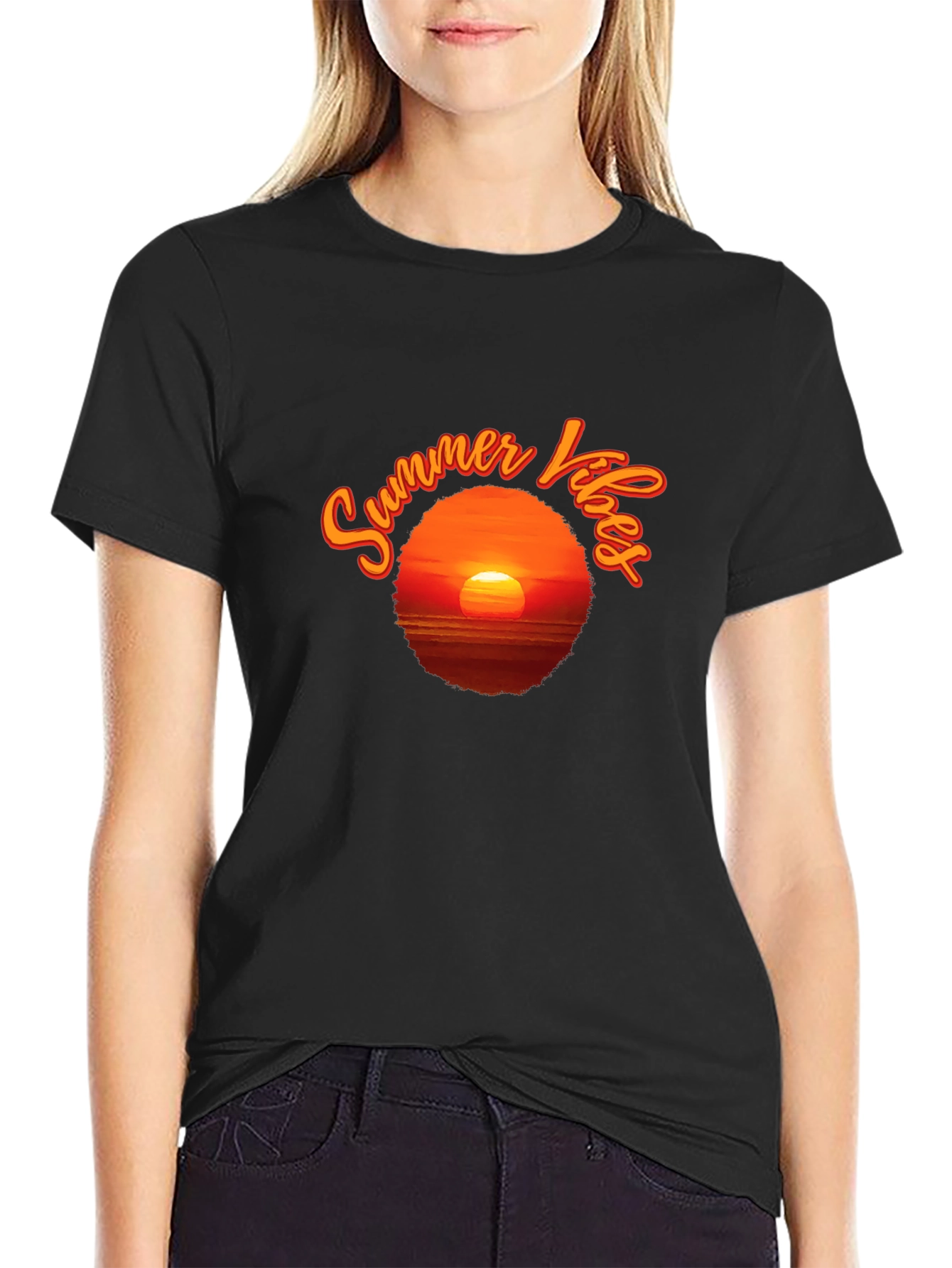 Summer Vibes Sunset T-Shirt - Black Graphic Tee