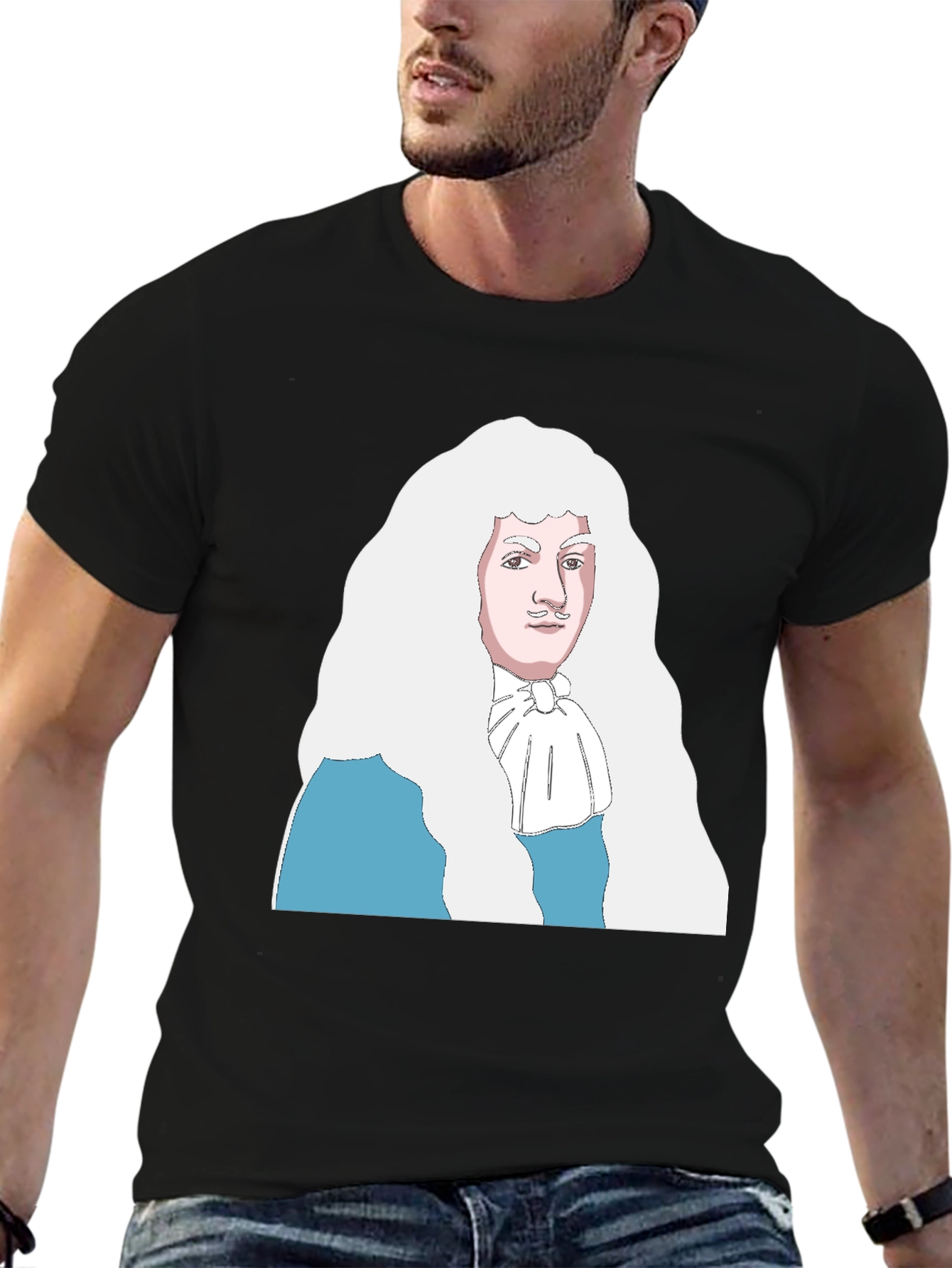 Black T-Shirt with Cartoon Aristocrat Design