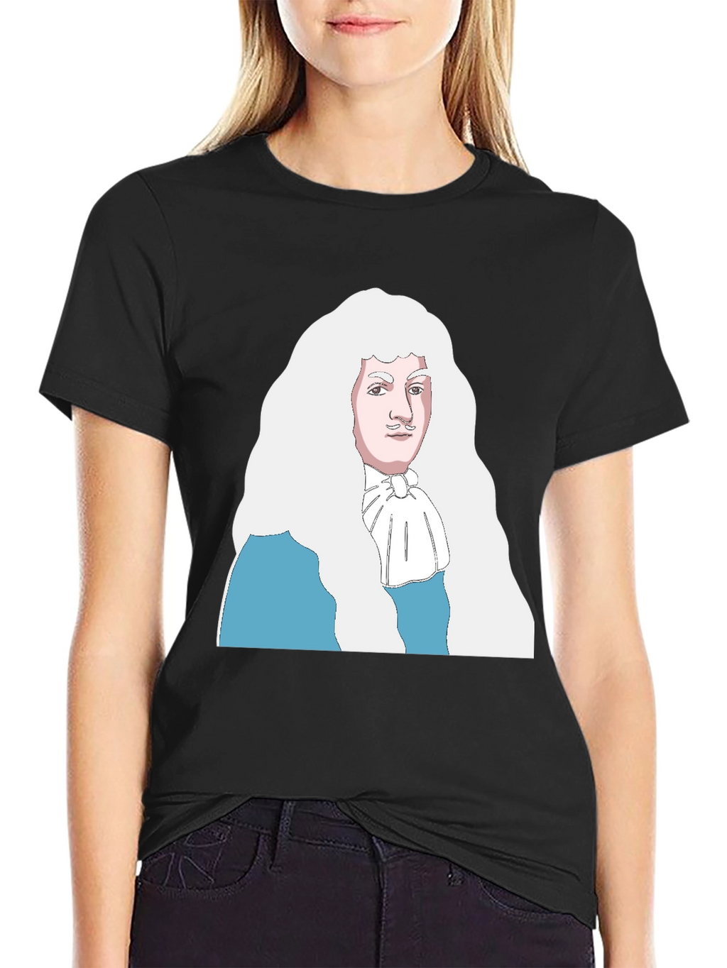 Black T-Shirt with Cartoon Aristocrat Design